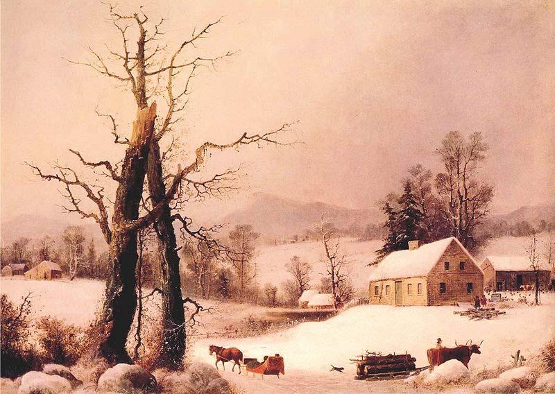 George Henry Durrie Winter Farmyard and Sleigh